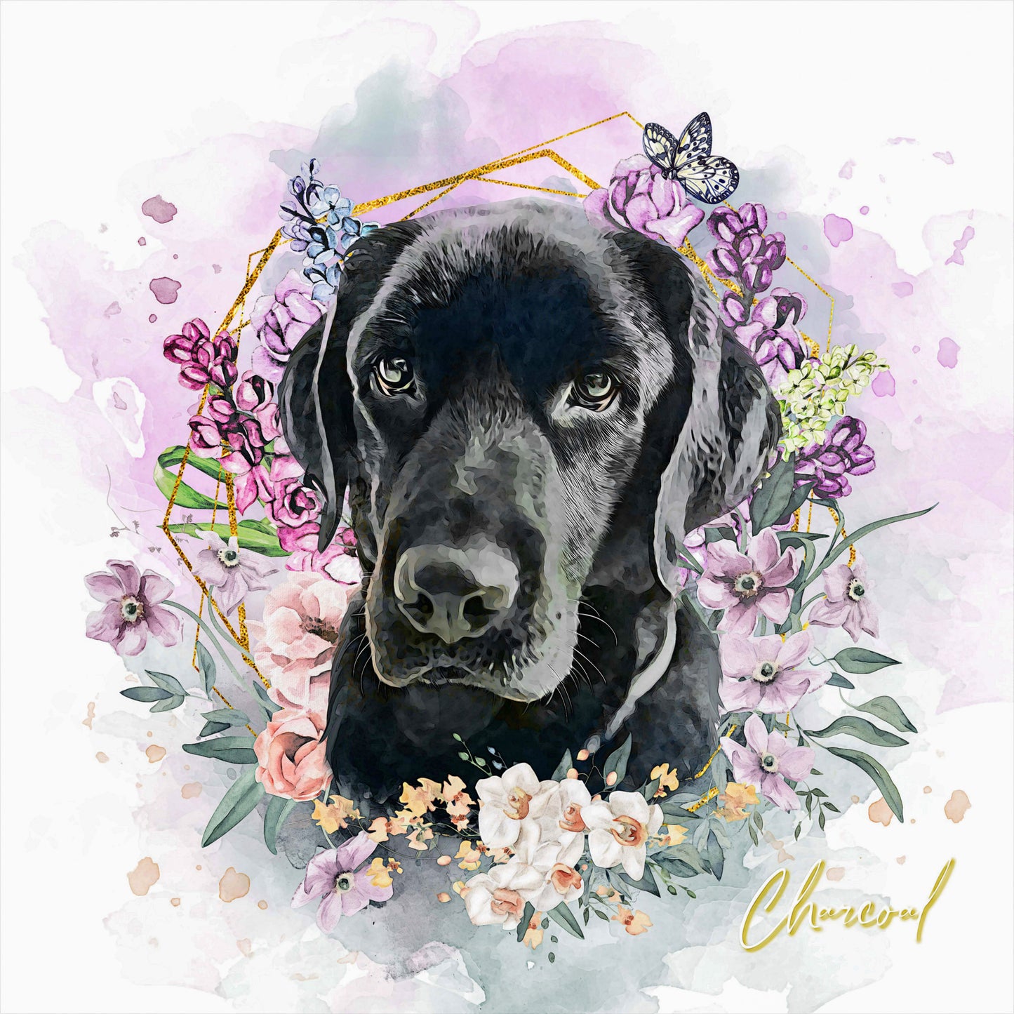 PAWSS - Watercolor pet portrait | Labrador dog floral art