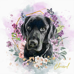 PAWSS - Watercolor pet portrait | Labrador dog floral art 