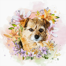 Load image into Gallery viewer, PAWSS - Watercolor pet portrait | dog floral art 