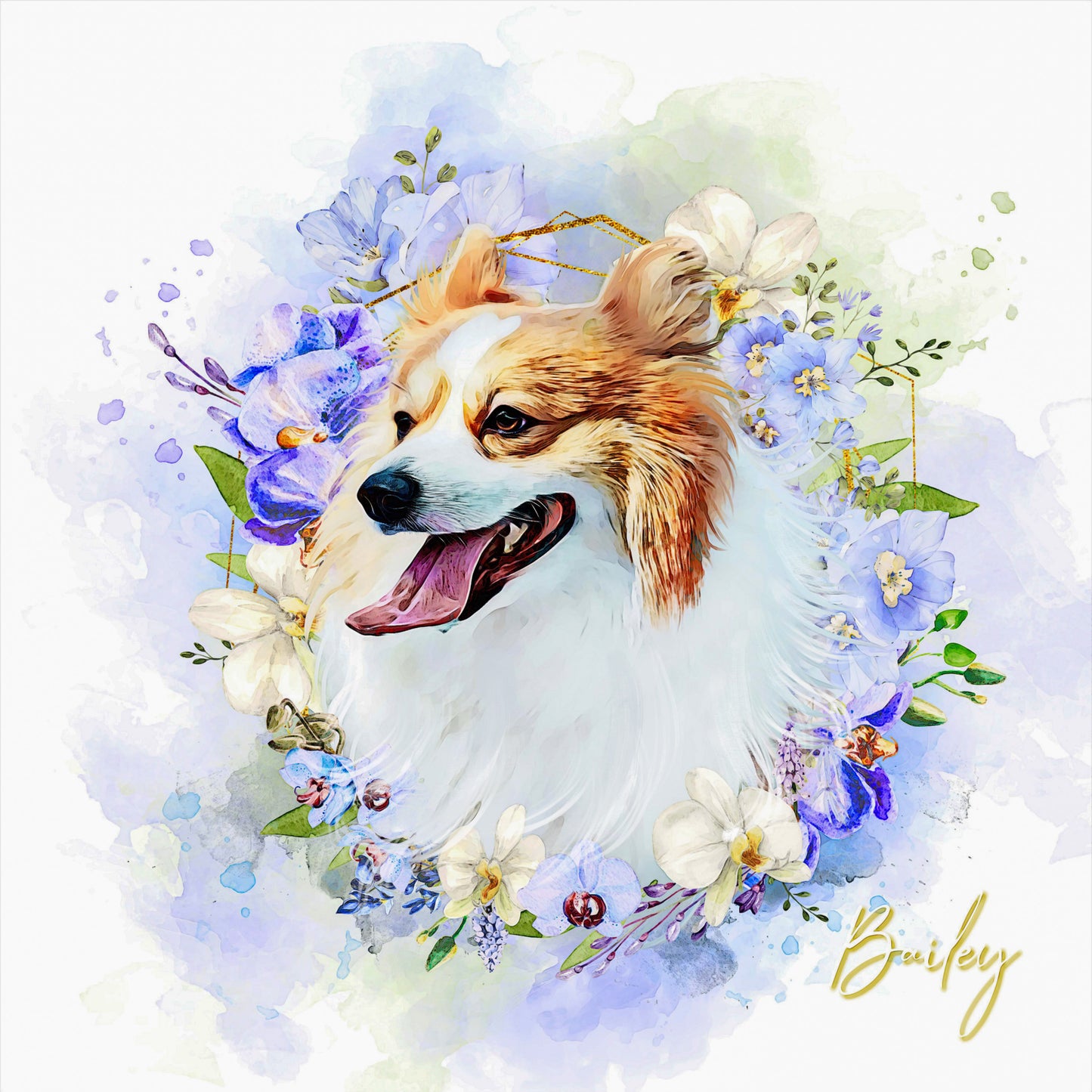 PAWSS - Watercolor pet portrait | Corgi dog floral art