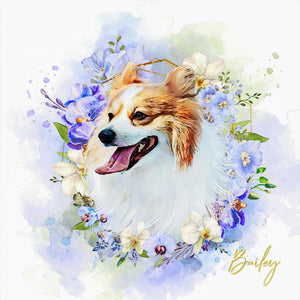 PAWSS - Watercolor pet portrait | Corgi dog floral art 
