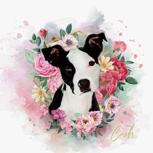 Load image into Gallery viewer, PAWSS - Watercolor pet portrait | American bulldog floral art 
