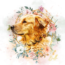 Load image into Gallery viewer, PAWSS - Watercolor pet portrait | Golden Retriever dog floral art