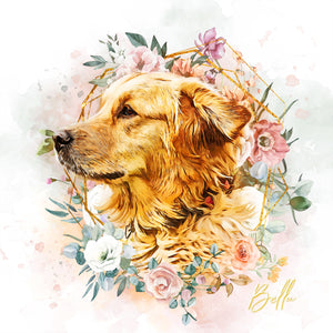 PAWSS - Watercolor pet portrait | Golden Retriever dog floral art