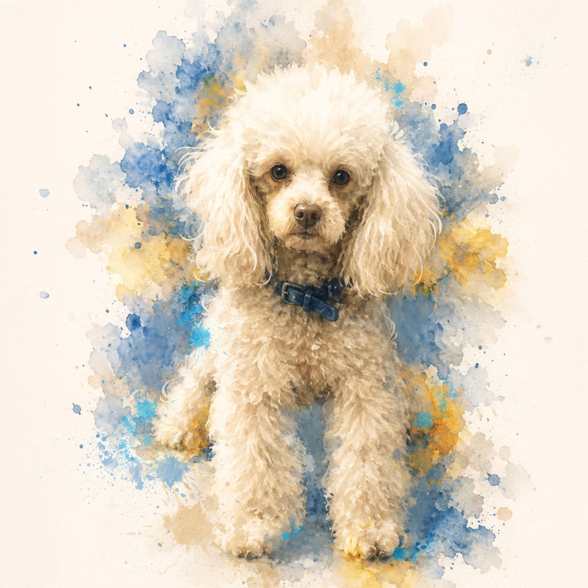 Custom watercolor style pet portrait canvas featuring a poodle in a modern wild pastel aesthetic
