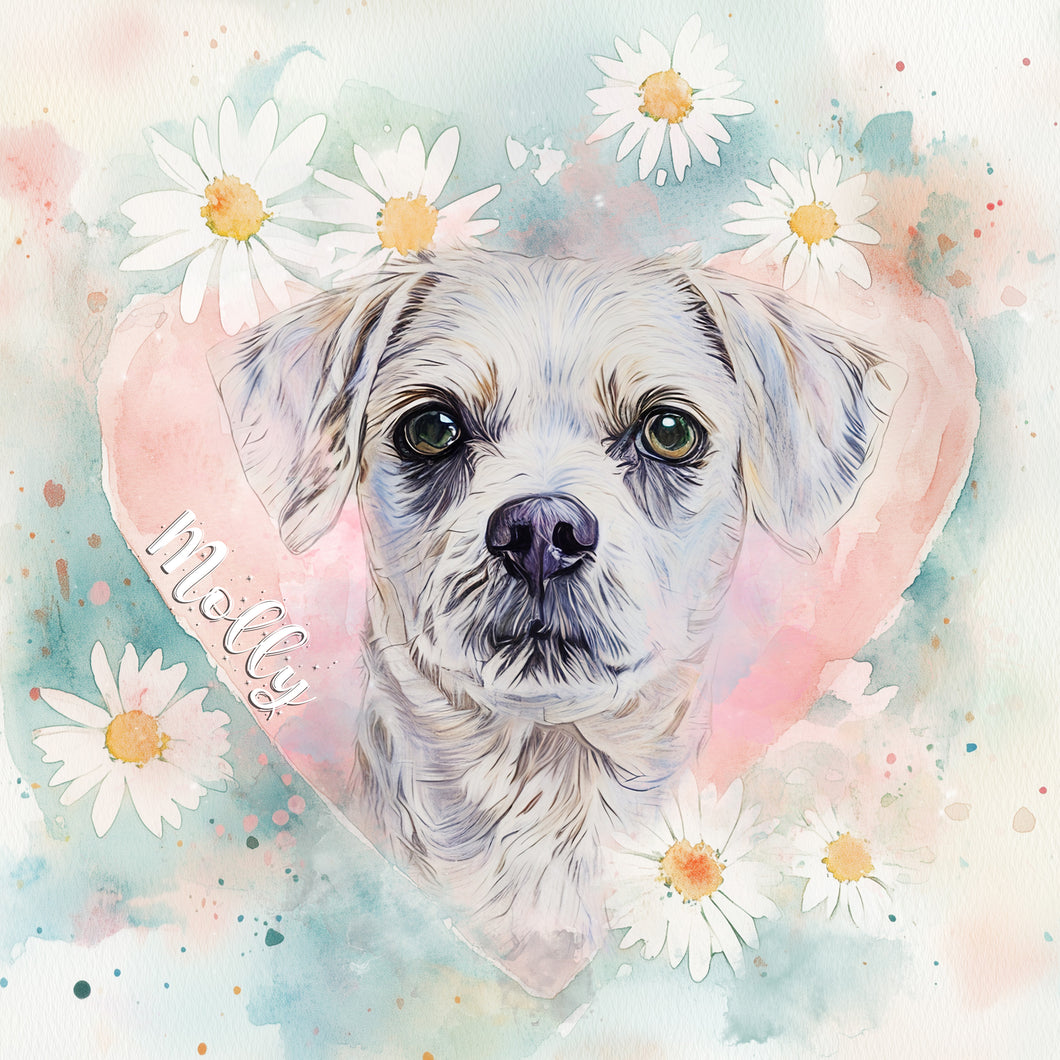 custom watercolor pet portrait of FurEver Love style in soft neutral colors