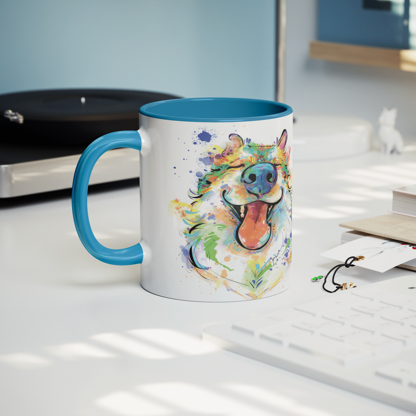 Cutie_Nose_Alaskan_Malamute_Accent_Mug_Lifestyle_Record_Player_Mockup.png