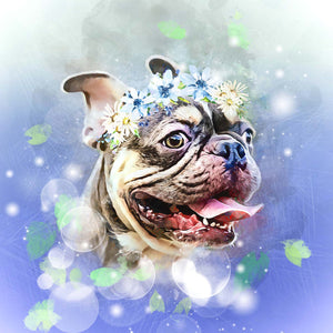 Floral style french bulldog art watercolor pet portrait
