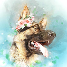 Load image into Gallery viewer, Floral style german shepherd dog art watercolor pet portrait