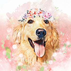 Floral style golden retriever dog art watercolor pet portrait