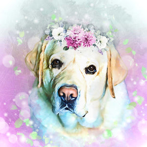 Floral style labrador dog art watercolor pet portrait