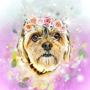 Floral style poodle dog art watercolor pet portrait