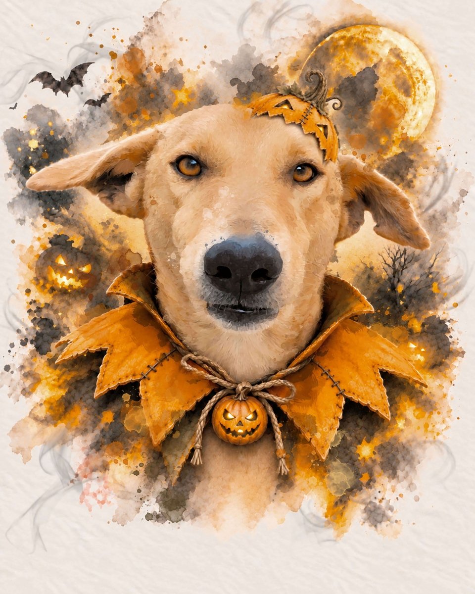Watercolor Pet Portrait-Halloween Fashion - PAWSS