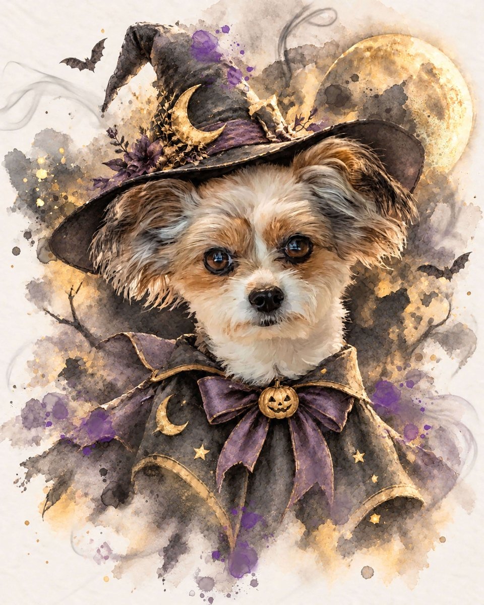 Watercolor Pet Portrait-Halloween Fashion - PAWSS