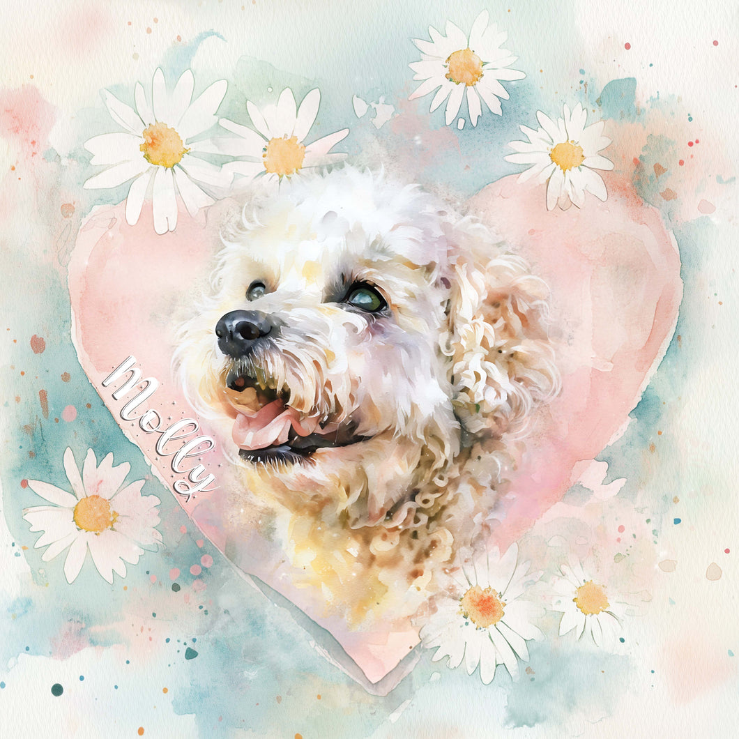 maltese custom watercolor pet portrait of FurEver Love style in soft neutral colors