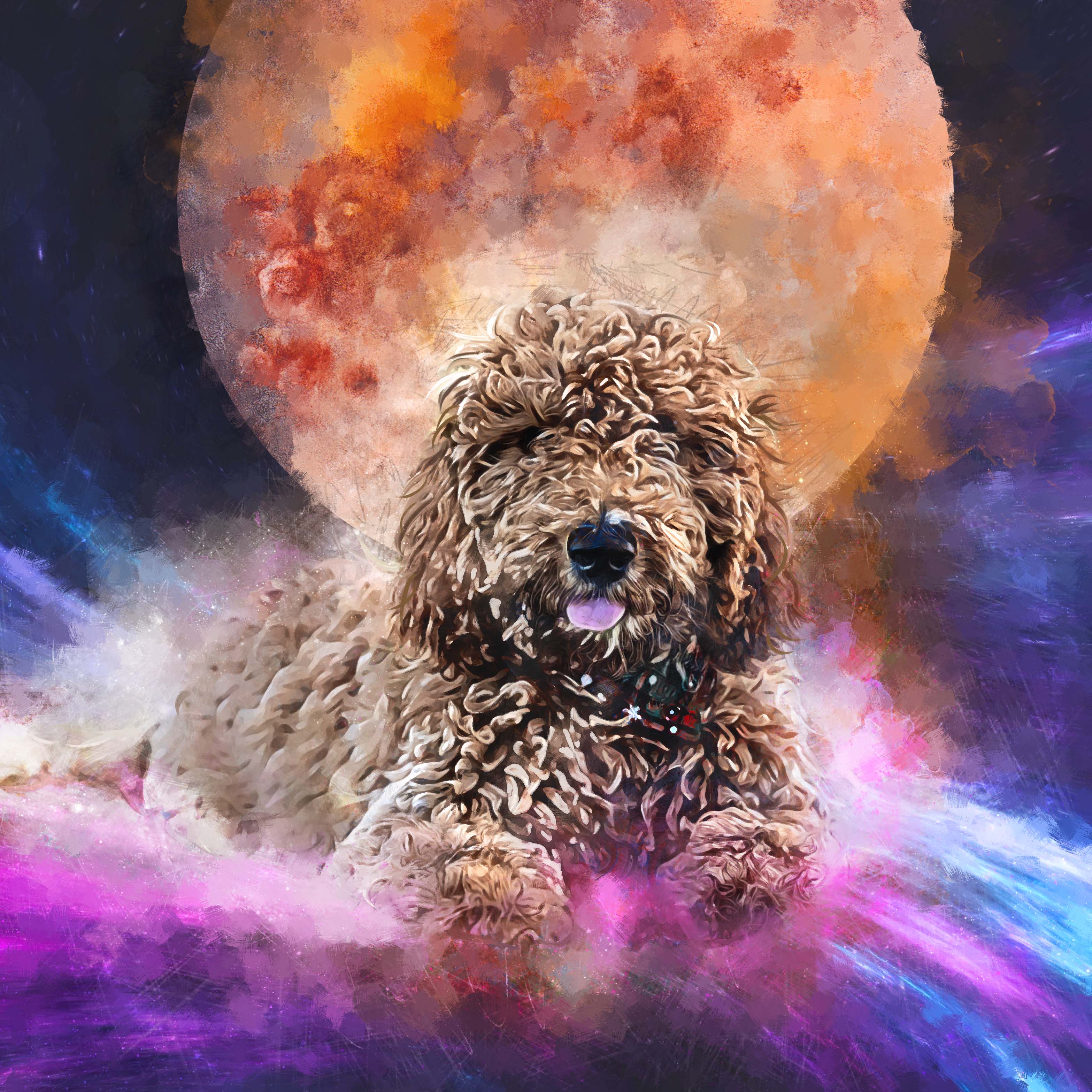 PAWSS - Watercolor pet portrait | Poodle dog art | Galaxy 