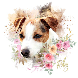 Floral style terrier dog art watercolor pet portrait