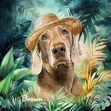 Load image into Gallery viewer, weimaraner custom watercolor pet portrait of SummerTime style with tropical elements