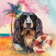 Load image into Gallery viewer, dachshund custom watercolor pet portrait of SummerTime style with tropical elements