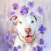 Load image into Gallery viewer, bulldog custom watercolor pet portrait of blossomtails style in floral background
