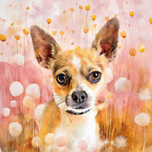 Load image into Gallery viewer, chihuahua custom watercolor pet portrait of blossomtails style in floral background