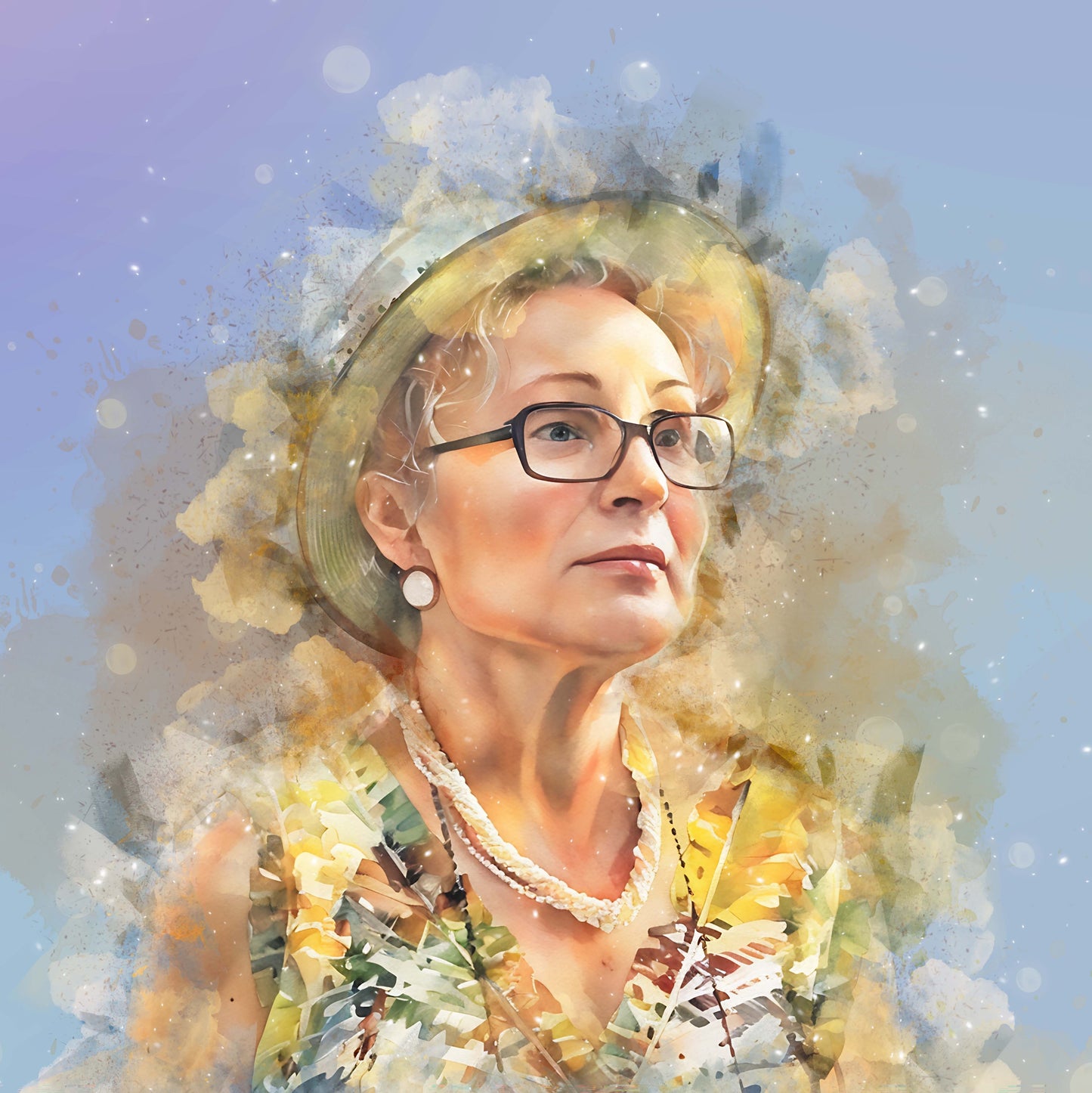 lady custom watercolor pet portrait of "The True You" style in romantic theme