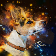 Load image into Gallery viewer, dog custom watercolor pet portrait of aesthetic neon style in vibrant neon colors