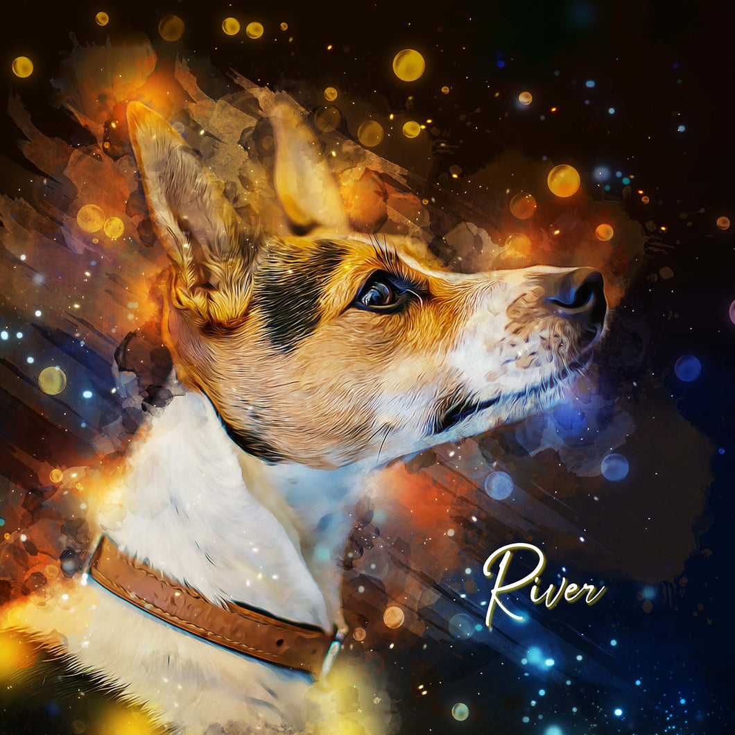 dog custom watercolor pet portrait of aesthetic neon style in vibrant neon colors