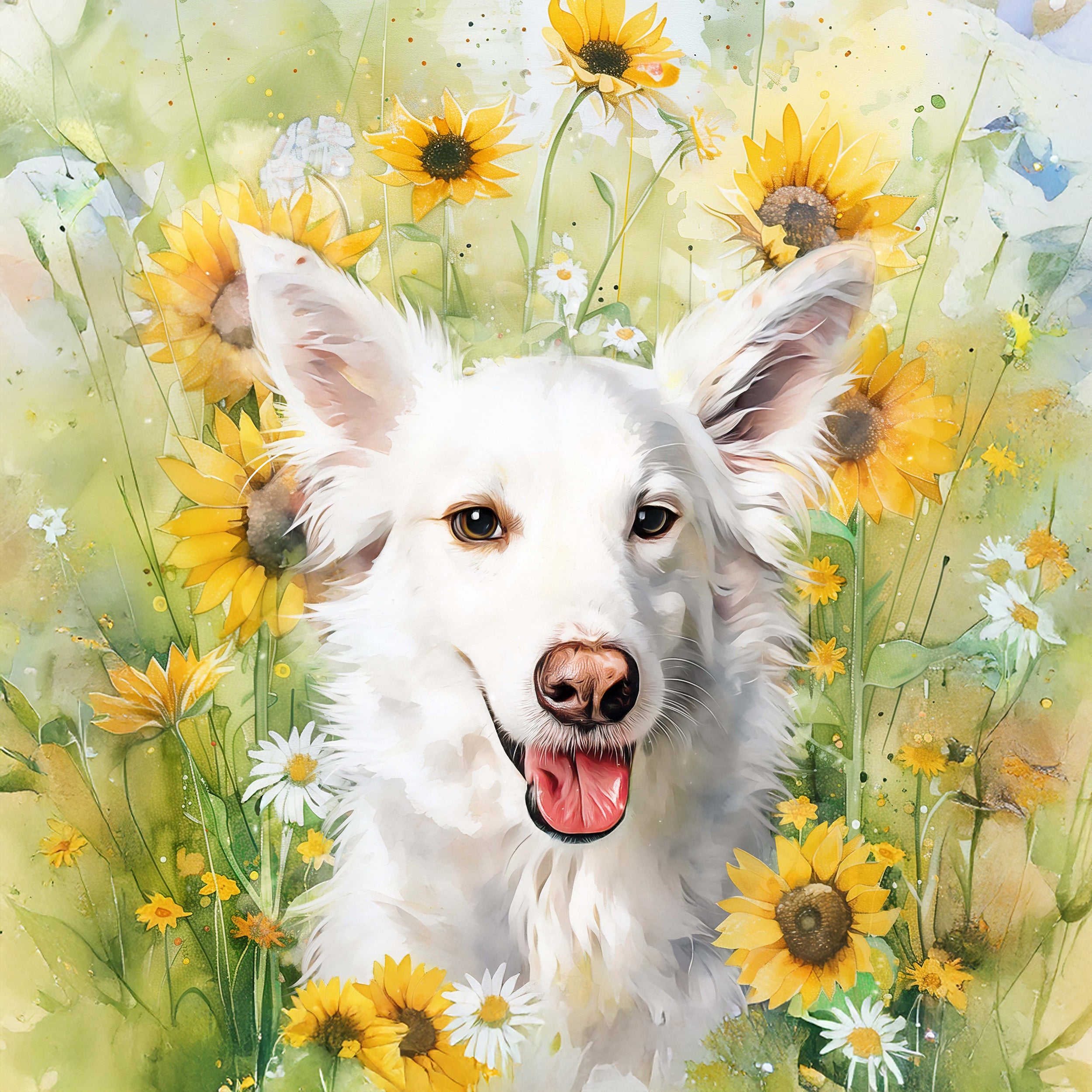 custom watercolor pet portrait of blossomtails style in floral background