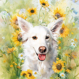 custom watercolor pet portrait of blossomtails style in floral background