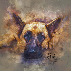 german shepherd custom watercolor pet portrait of contemporary neutral style in soft neutral colors