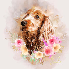 Load image into Gallery viewer, Floral style cocker spaniel dog art watercolor pet portrait
