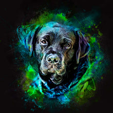 Load image into Gallery viewer, labrador retriever custom watercolor pet portrait of aesthetic neon style in vibrant neon colors
