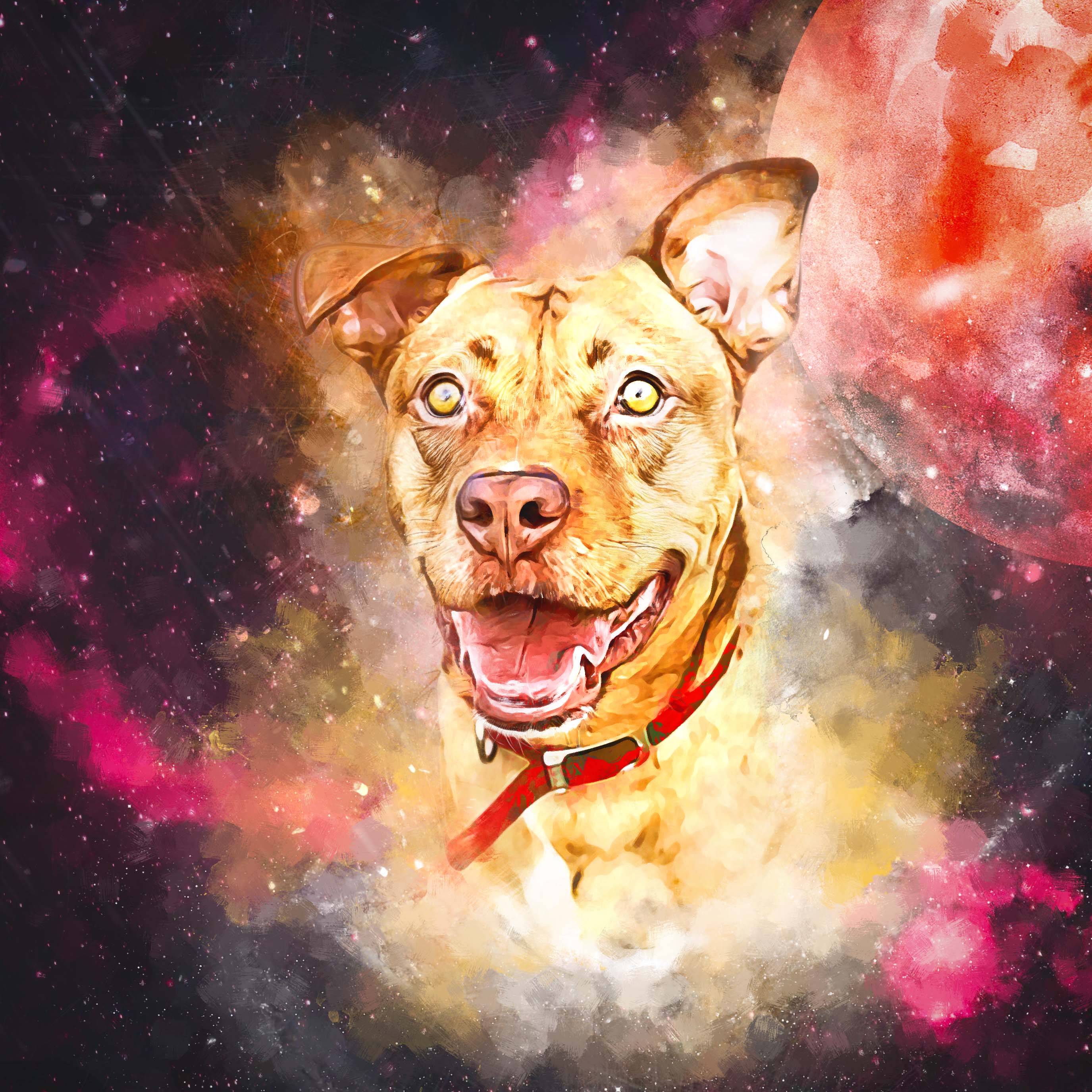 PAWSS - Watercolor pet portrait | Pitbull dog art | Galaxy 