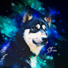Load image into Gallery viewer, Husky custom watercolor pet portrait of aesthetic neon style in vibrant neon colors