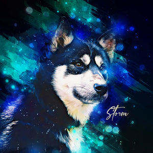 Husky custom watercolor pet portrait of aesthetic neon style in vibrant neon colors