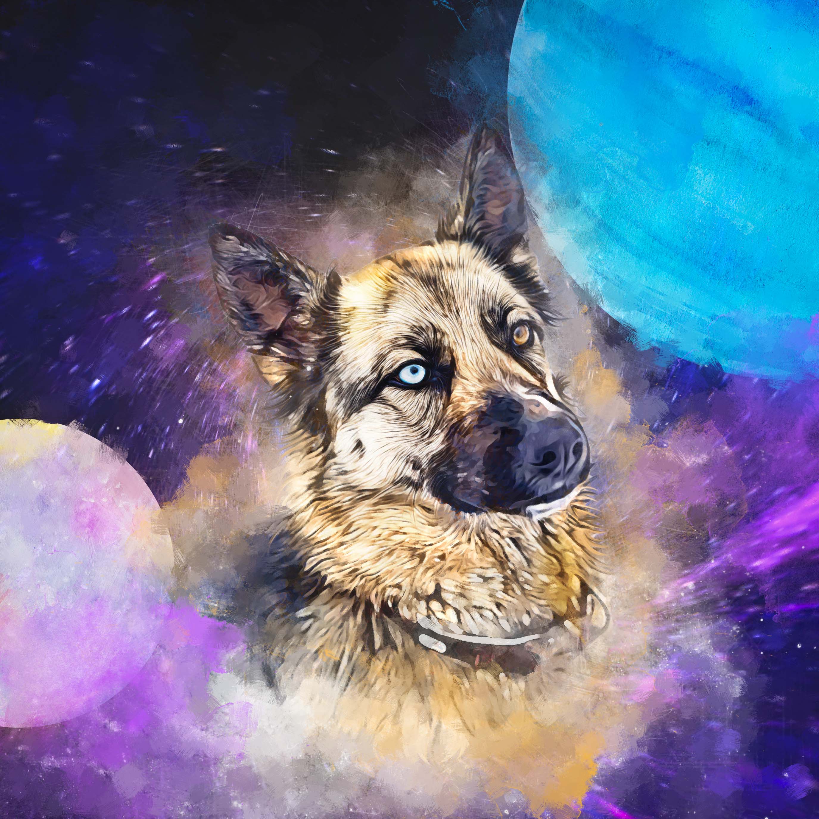 PAWSS - Watercolor pet portrait | German shepherd dog art | Galaxy 