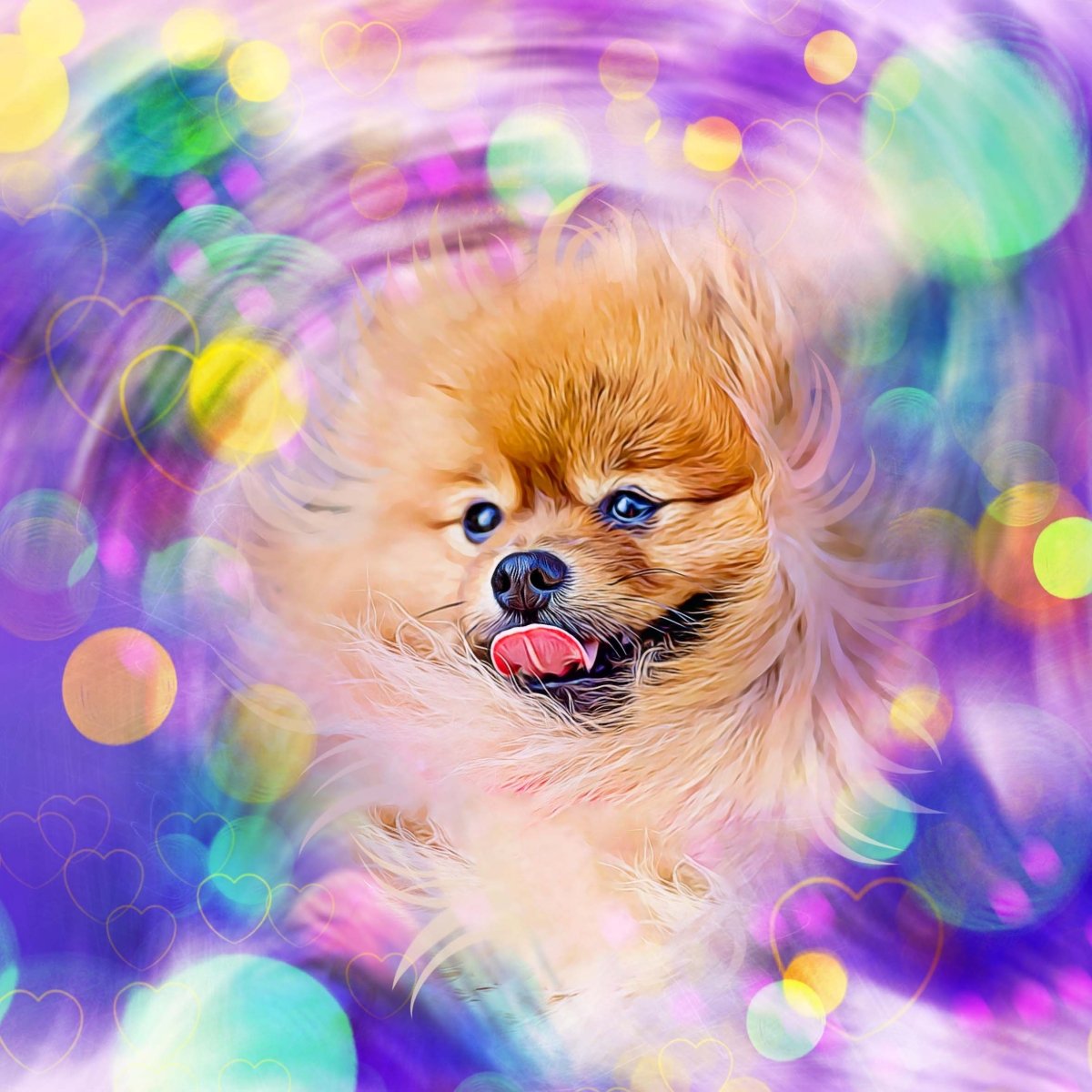 Small dog with a colorful, blurred background