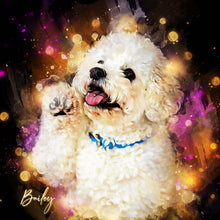 Load image into Gallery viewer, poodle custom watercolor pet portrait of aesthetic neon style in vibrant neon colors