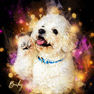 poodle custom watercolor pet portrait of aesthetic neon style in vibrant neon colors