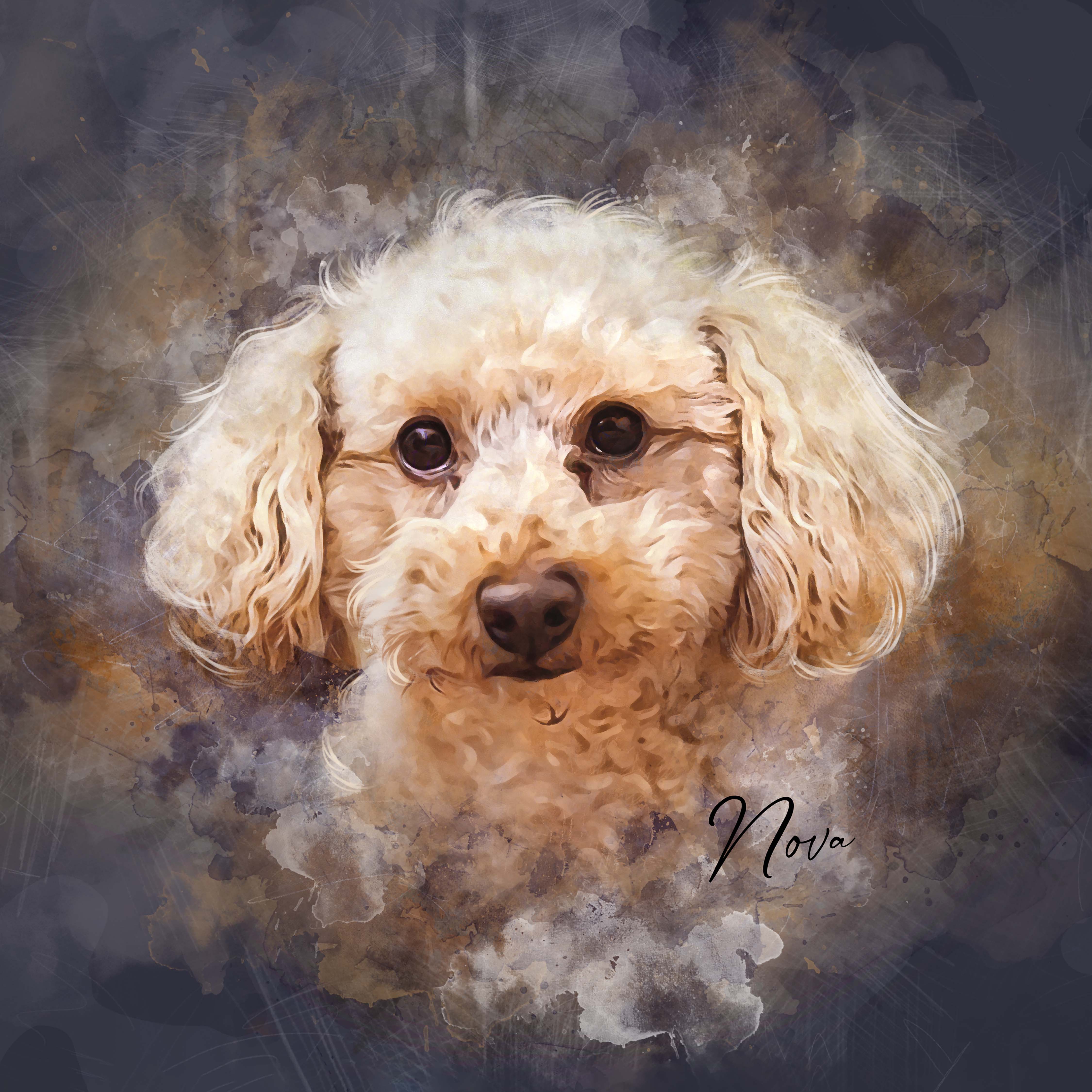 poodle custom watercolor pet portrait of contemporary neutral style in soft neutral colors
