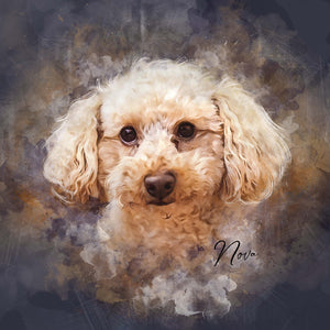 poodle custom watercolor pet portrait of contemporary neutral style in soft neutral colors
