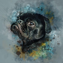 Load image into Gallery viewer, pug custom watercolor pet portrait of contemporary neutral style in soft neutral colors