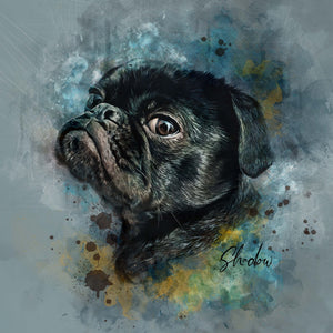 pug custom watercolor pet portrait of contemporary neutral style in soft neutral colors