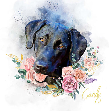 Floral style labrador dog art watercolor pet portrait