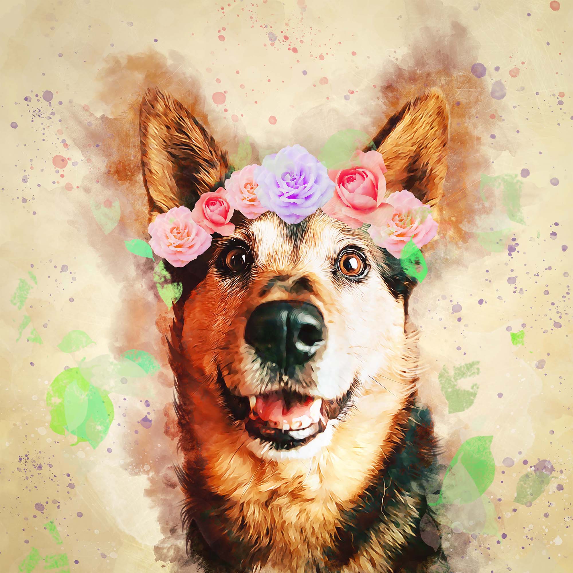 Watercolor Pet Art - The Floral (F)